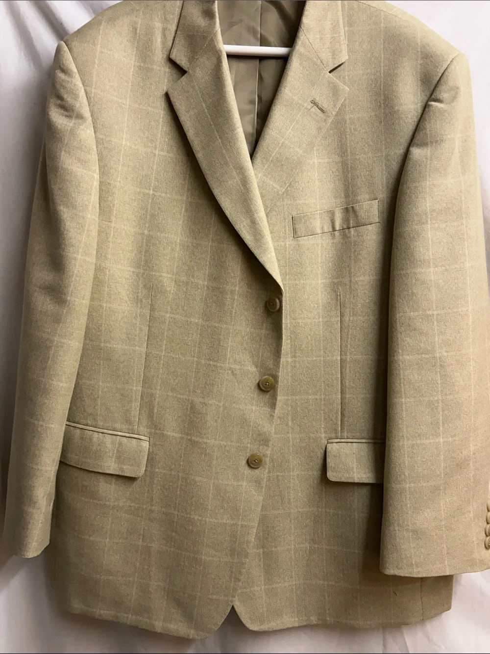 Beige Windowpane Wool Blend Blazer - Men pmk006